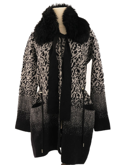 Excellent Escada Women's Coat Gray Black Leopard Pattern Size XS