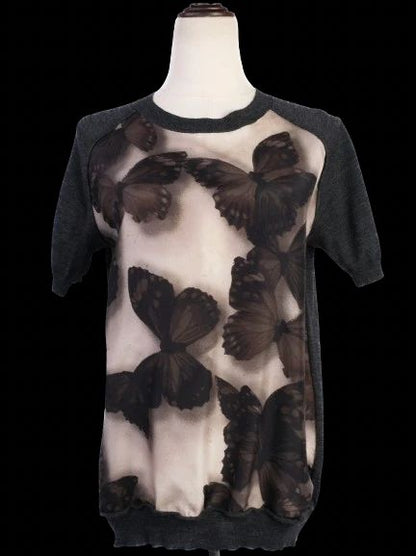 Excellent Lanvin Black Wool T-Shirt with Butterfly Design Size L