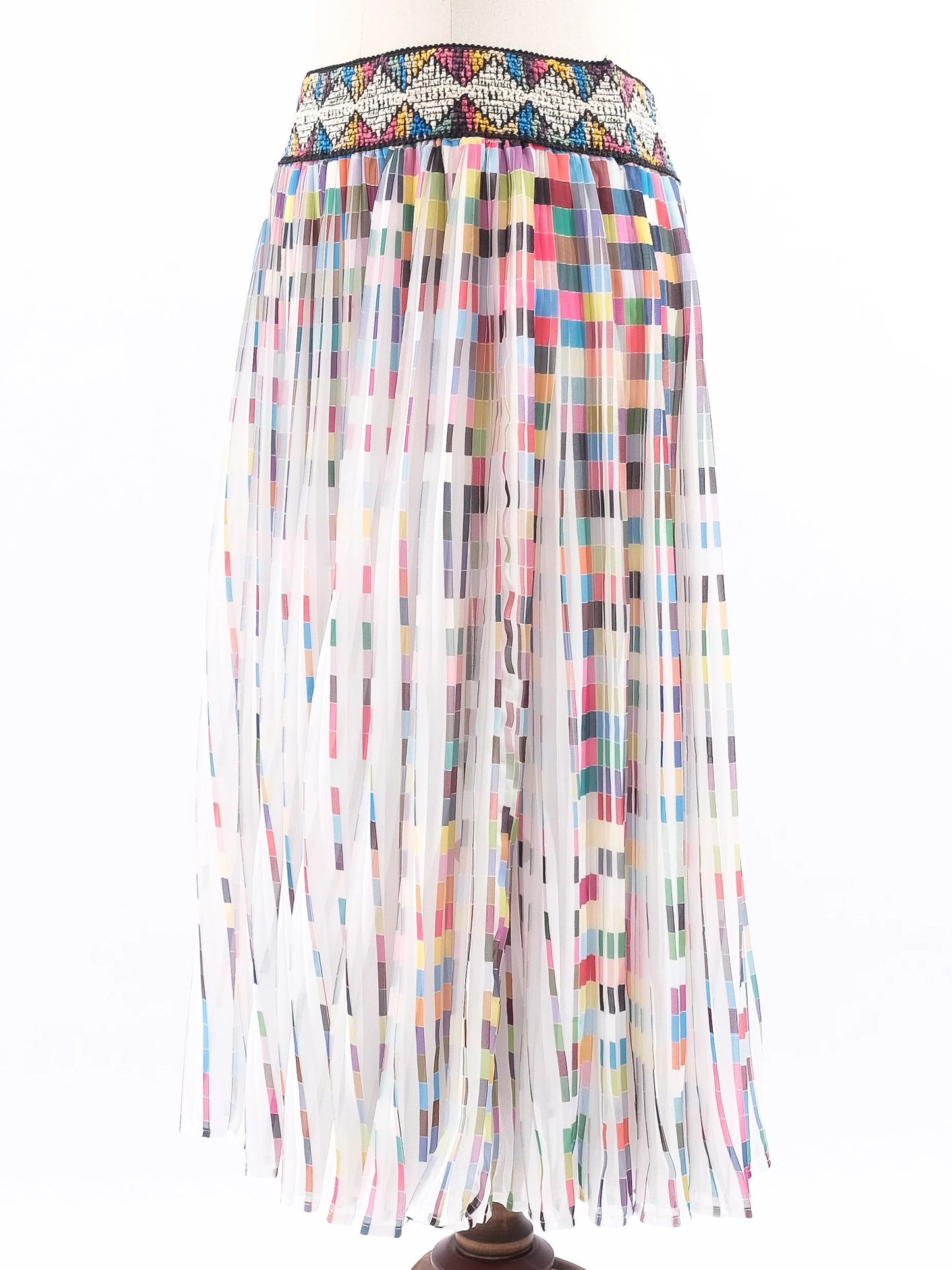 excellent vakko pleated skirt multicolored geometric pattern made in italy