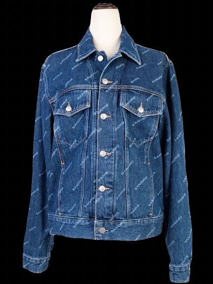 new sandro blue denim jacket size l with logo print