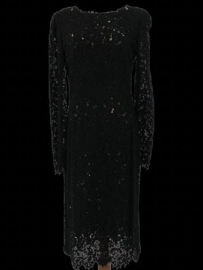 Excellent Ralph Lauren Black Lace Dresses Size L Floral Design