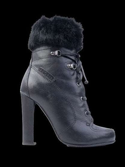 Excellent Vicini Black Leather High-Heeled Ankle Boots Size 37.5