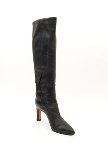 Excellent Santoni Black Leather Knee-High Boots Size 36