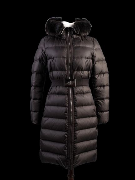 excellent moncler green long puffer jacket size xs with fur hood