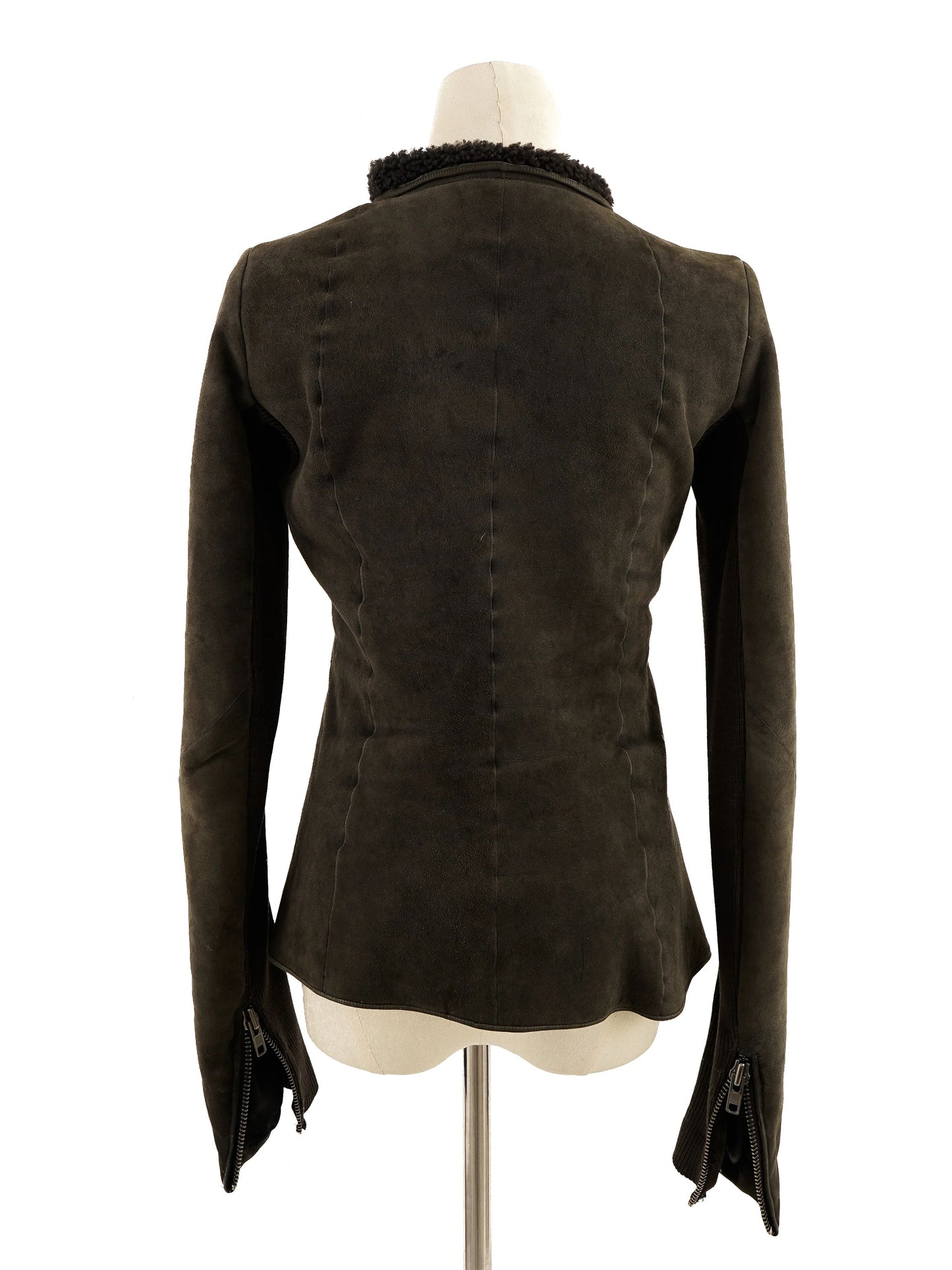 excellent rick owens gray leather jacket size m with shearling collar