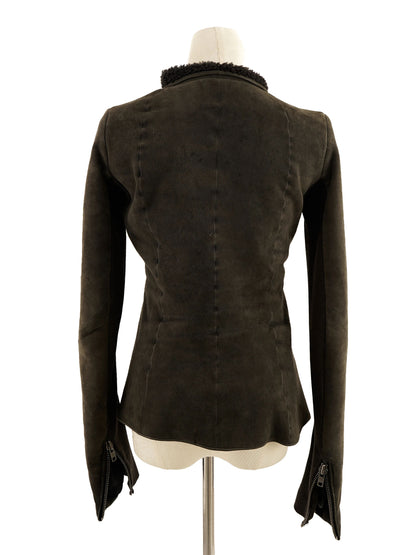 Excellent Rick Owens Gray Leather Jacket Size M with Shearling Collar