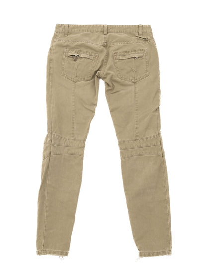 Excellent Balmain Women's Green Pants Size M with Distressed Details