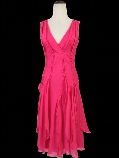Excellent Celine Pink Silk Sleeveless Dress with Ruffled Skirt