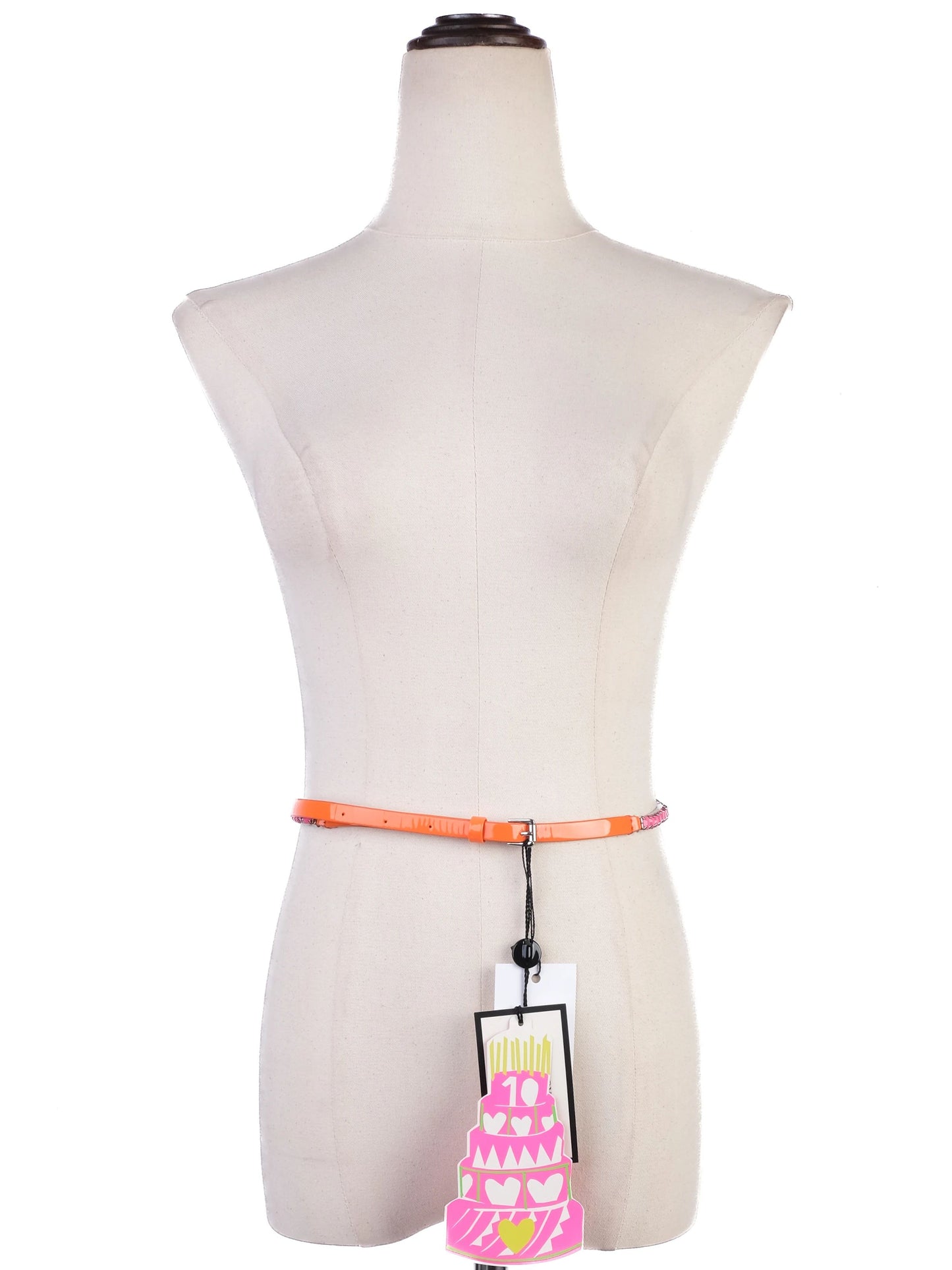 new by malene birger orange pink leather belt with embellishments