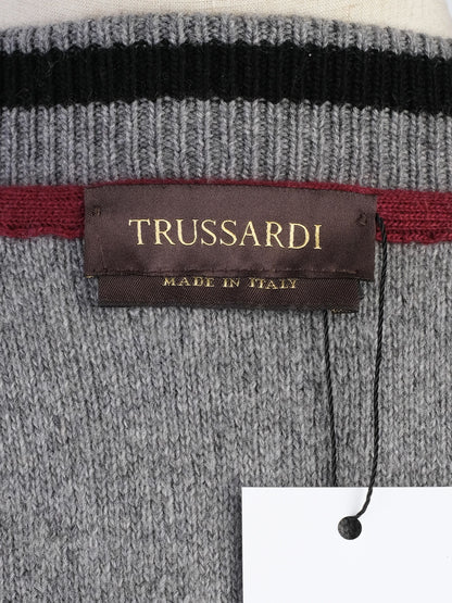 Excellent Trussardi Gray Wool Sweater Size L with Zipper Accents