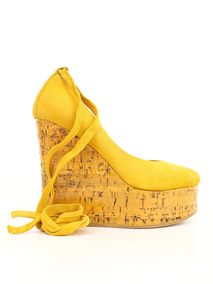 Vicini Yellow Leather Platform Wedge Shoes Size 35