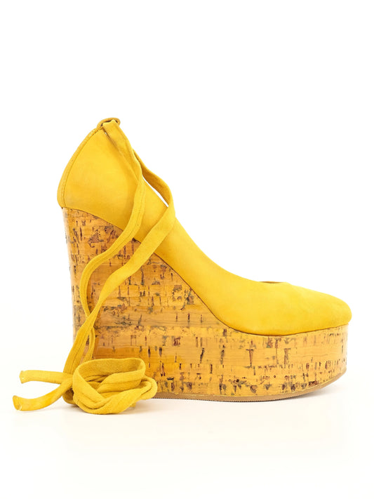 Vicini Yellow Leather Platform Wedge Shoes Size 35