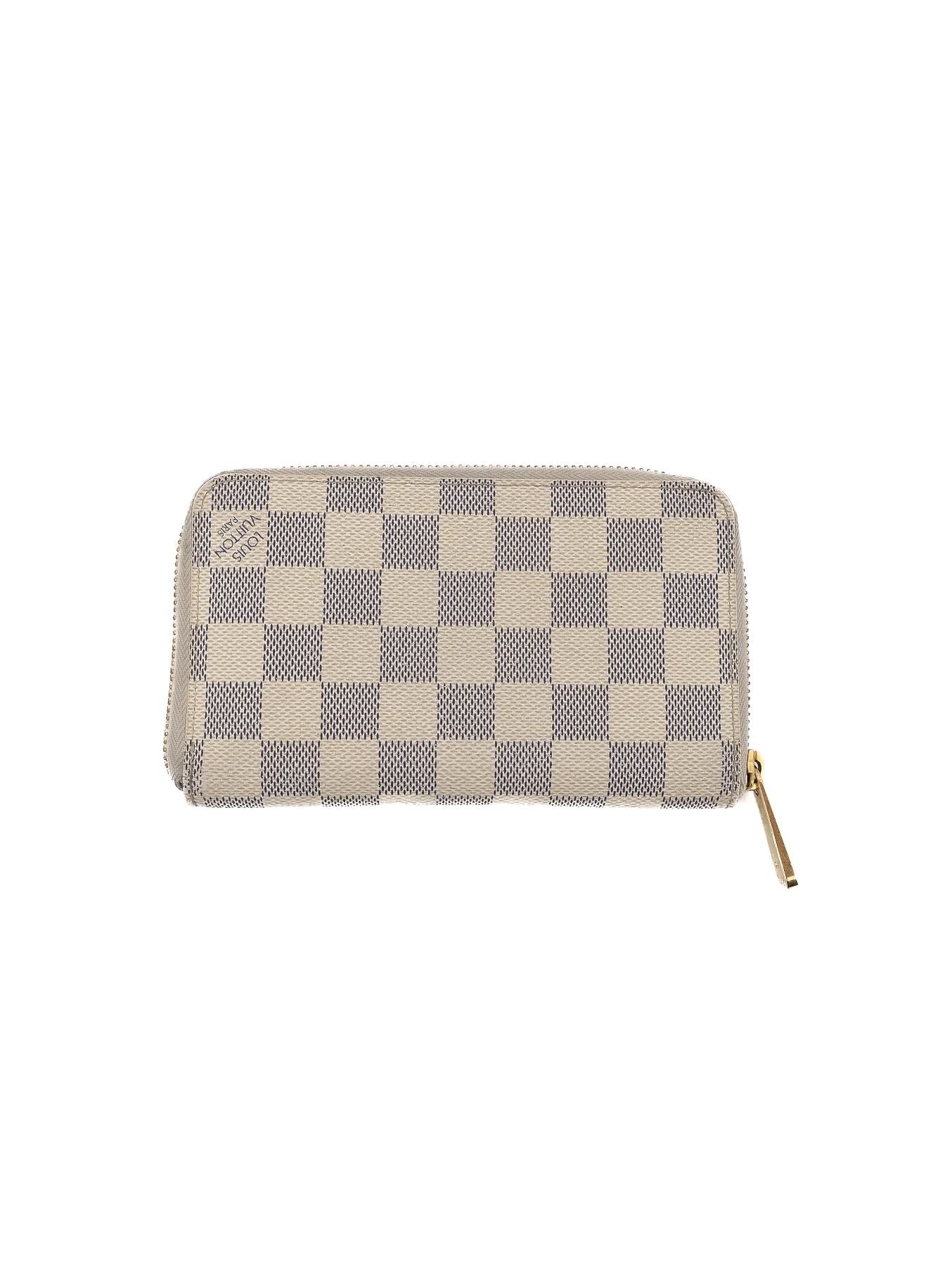 excellent louis vuitton checkered leather wallet with gold zipper