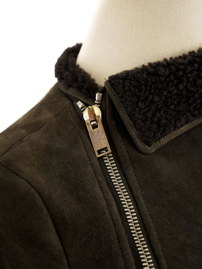 Excellent Rick Owens Gray Leather Jacket Size M with Shearling Collar