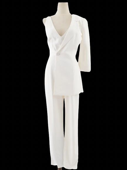 new elisabetta franchi white asymmetrical jumpsuit size l