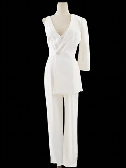 NEW Elisabetta Franchi White Asymmetrical Jumpsuit Size L