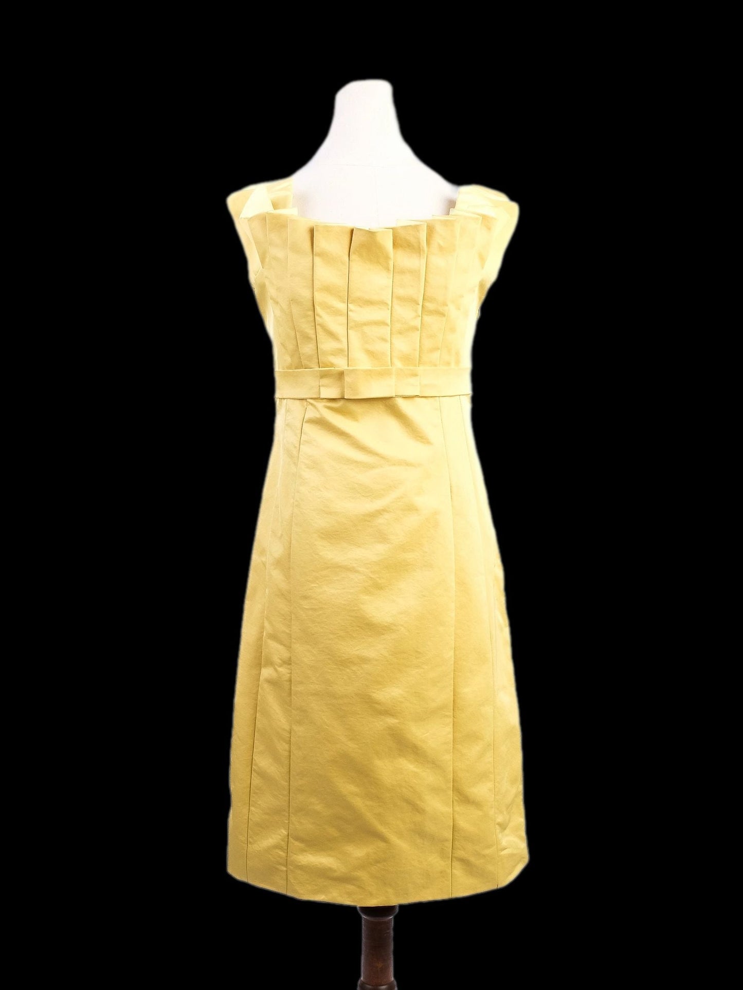 good karen millen yellow dress m square neckline pleated detail