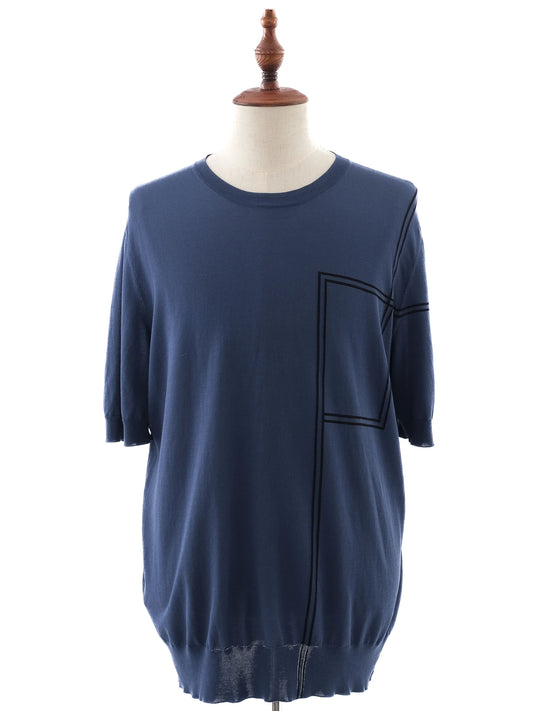 Excellent Hermes Blue Cotton Men's Sweater Size L with Geometric Design