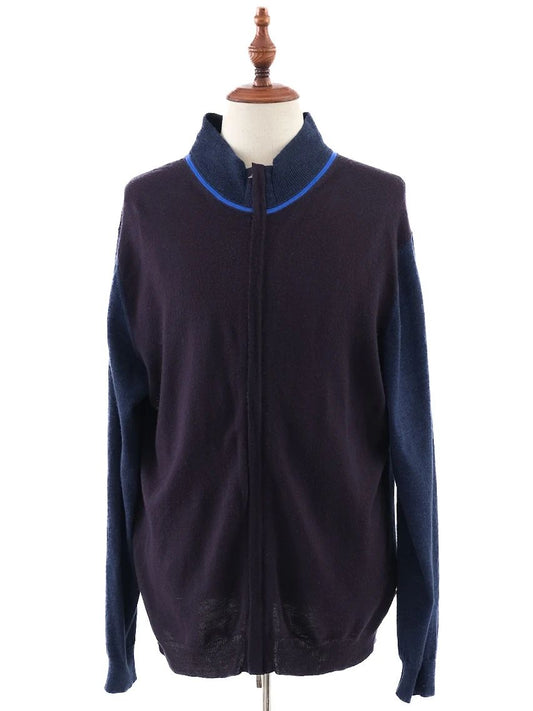 Excellent Armani Collezioni Dark Blue & Black Wool Cardigan Size XL