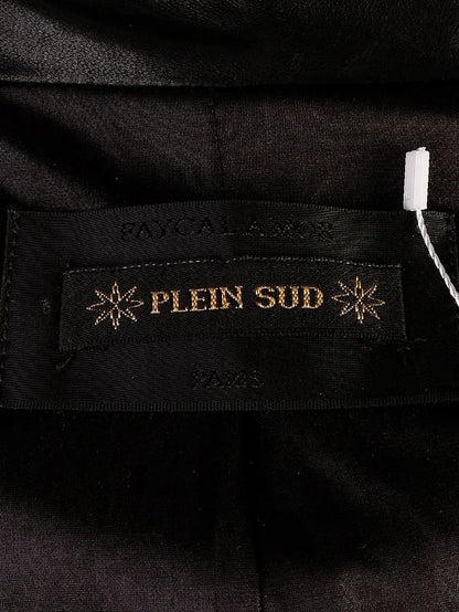 Excellent Plein Sud Black Leather Jacket Size S with Zipper Pockets