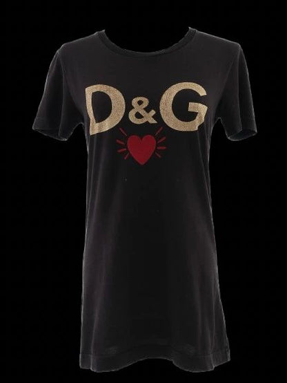 Excellent Dolce Gabbana Black T-Shirt Size S with D&G Heart Design
