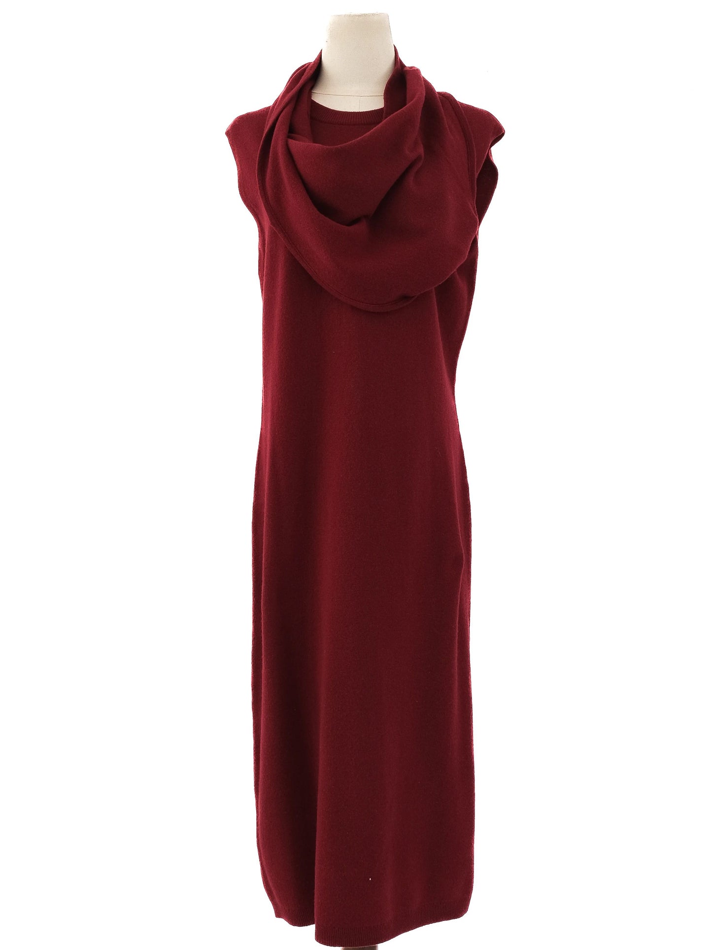 excellent joseph red wool sleeveless dress size l with cowl neck