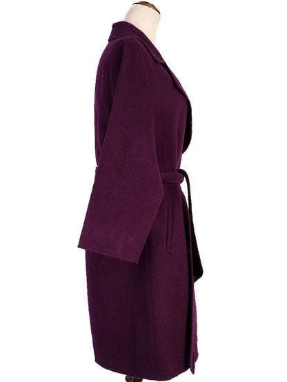 Max Mara Studio Purple Wool Coat with Belt Cucito a Mano