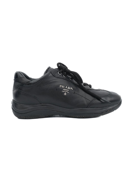 Excellent Prada Black Leather Sneakers Size 36 for Women