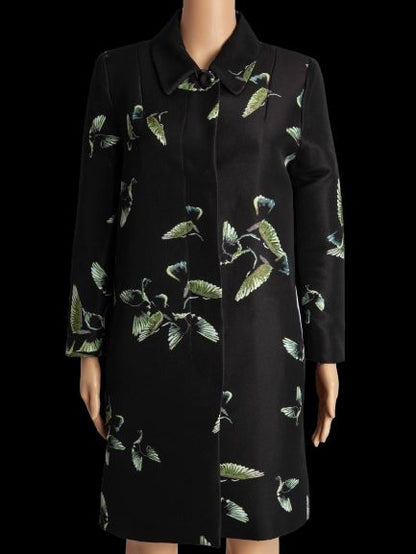 Excellent Max Mara Black Coat with Bird Pattern Size L