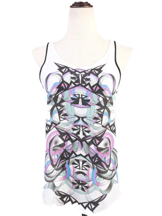 Excellent Sandro White Silk Sleeveless Top XS Abstract Design