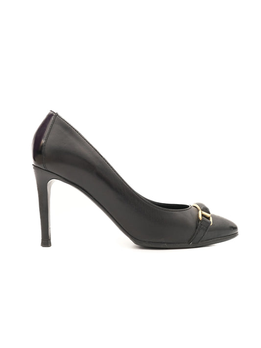 Burberry Black Leather High-Heeled Shoes Size 35 with Gold Buckle
