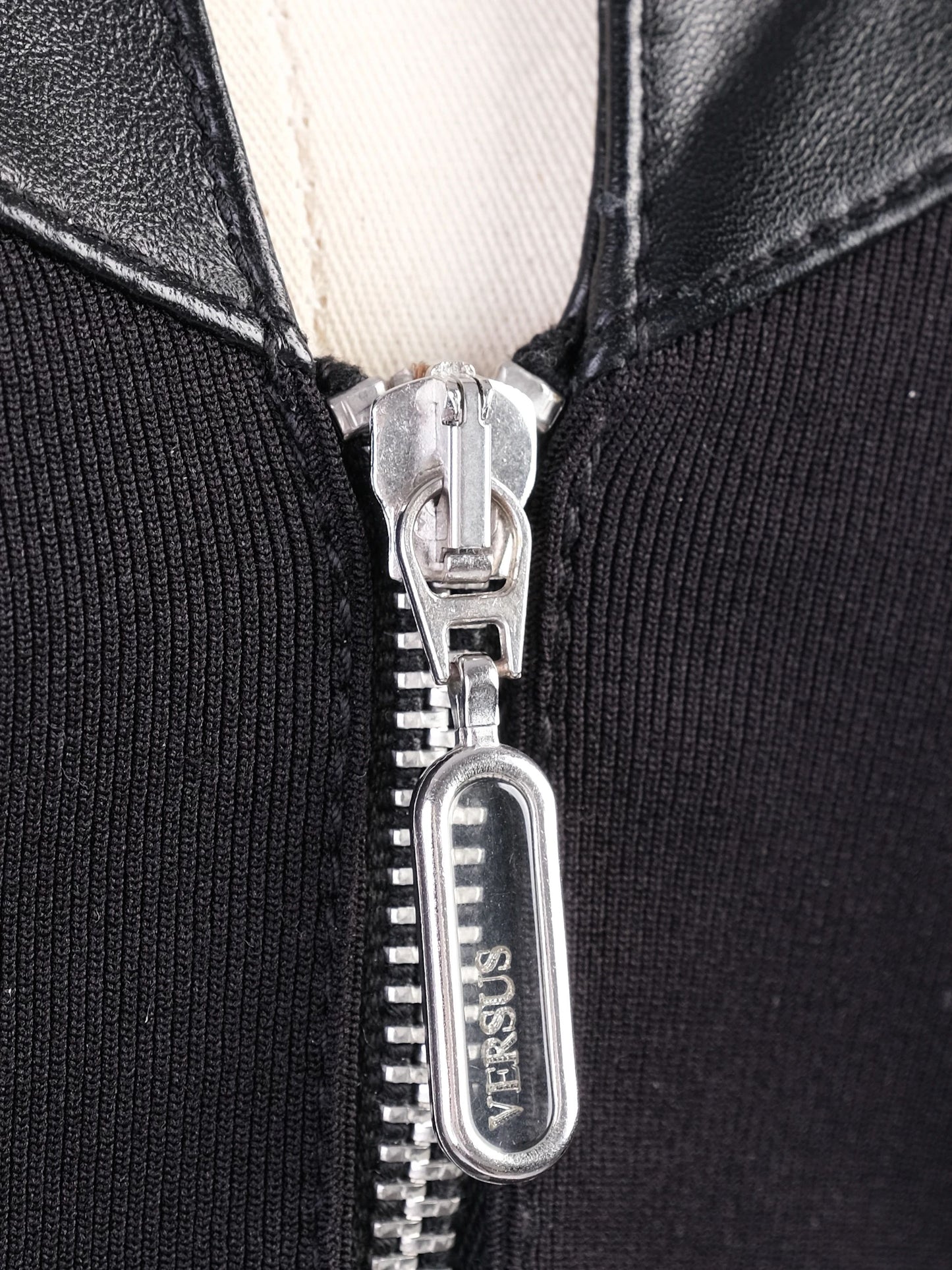 excellent versus black leather jacket with fabric accents size l