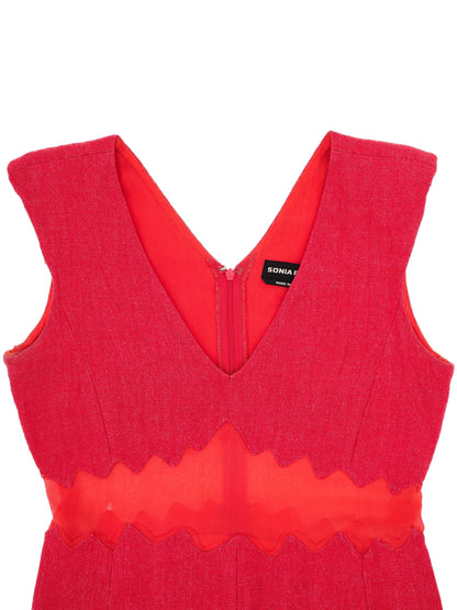 Excellent Sonia Rykiel Red Dress Size S with Wavy Orange Band