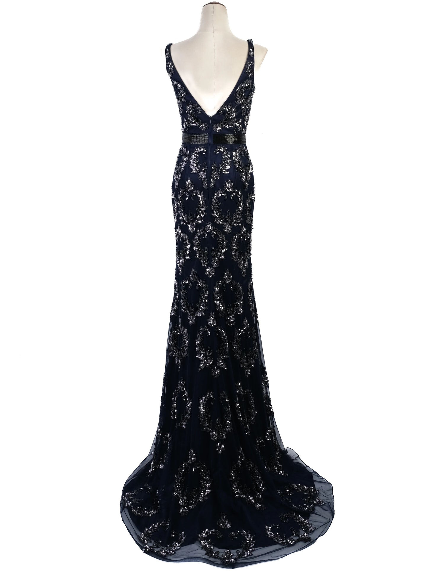 excellent sherri hill blue gown with silver embellishments size n/a