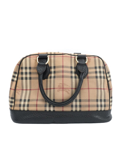 Excellent Burberry Plaid Handbag Black Leather Accents Women