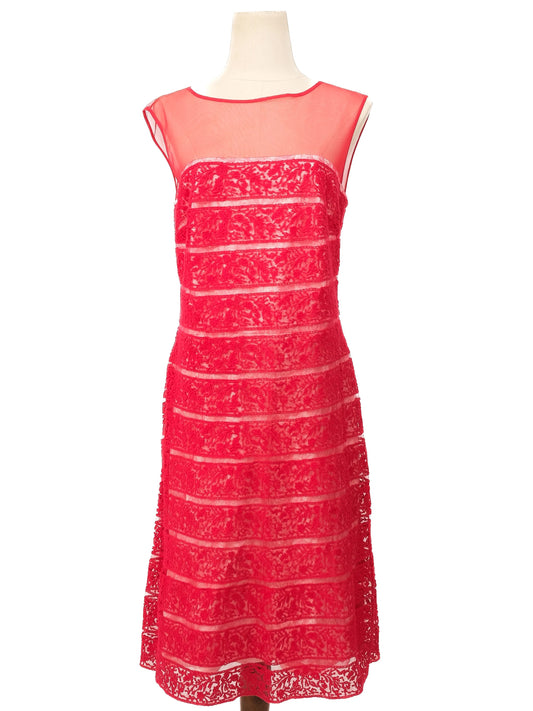 Excellent Tadashi Red Dress XL Semi-Sheer Lace Design Women's