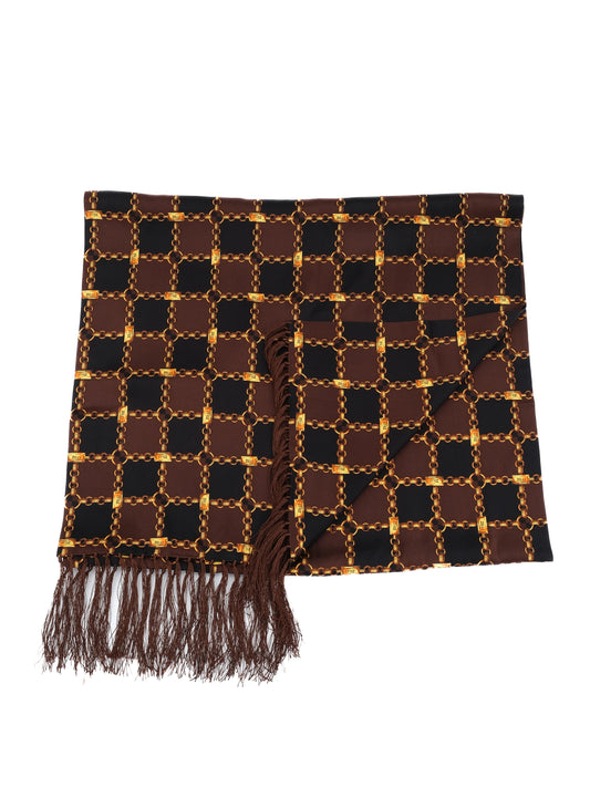 PERFECT Zilli Silk Scarf Brown Black Chain Design Made in France