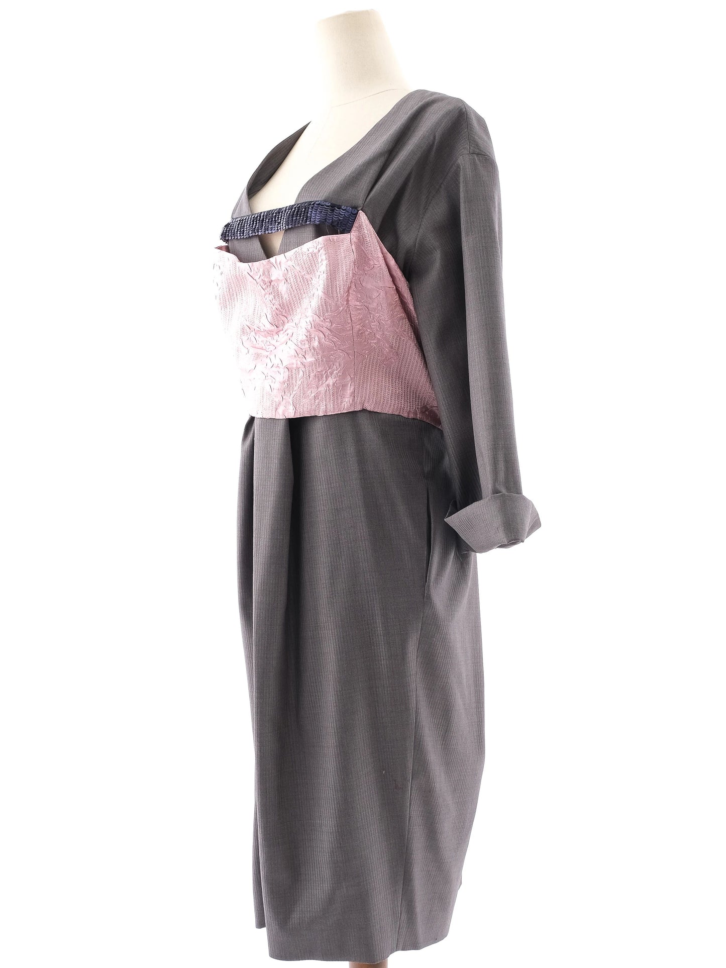 dior gray wool dress xl with pink kimono-inspired detail