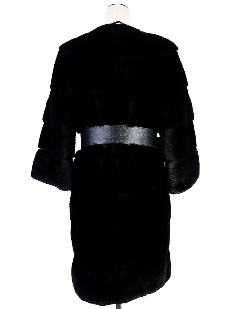 excellent antonio didone black wool fur coat with belt size m