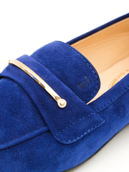 Perfect Tod's Blue Suede Loafers with Metal Accent Size 35