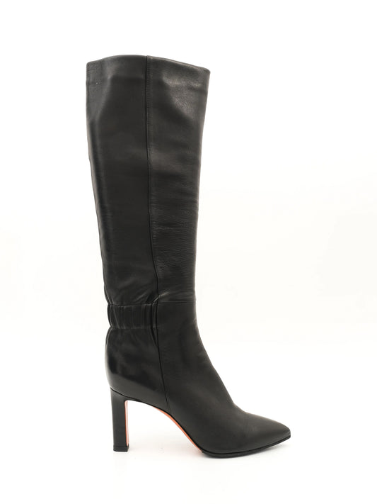 Excellent Santoni Black Leather Knee-High Boots Size 36