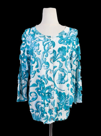 Excellent Luisa Spagnoli Blue Floral Cardigan Women's Viscose