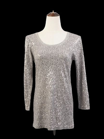 DKNY Gray Long Sleeve Sequin Top Size S - Excellent Condition