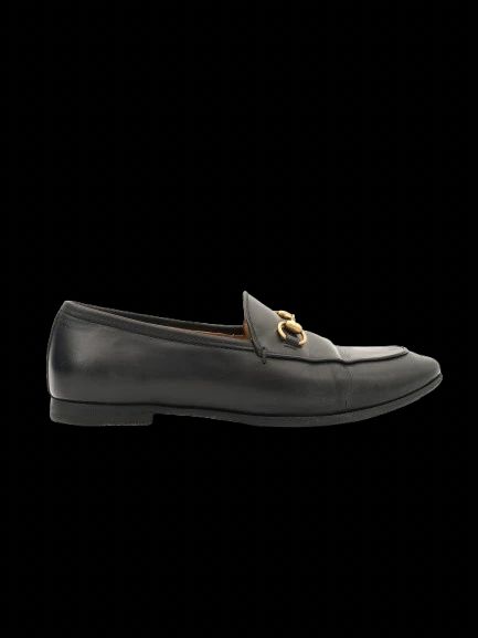 excellent gucci black leather loafers with decorative gold bit
