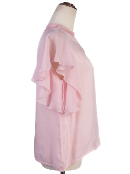 Excellent Sandro Pink Polyester Blouse Size XS with Ruffled Sleeves