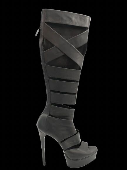 perfect gucci thigh-high black leather boots size 37.5