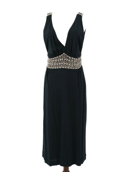 Azzaro Green Silk Sleeveless Dress Size L with Beaded Waistband