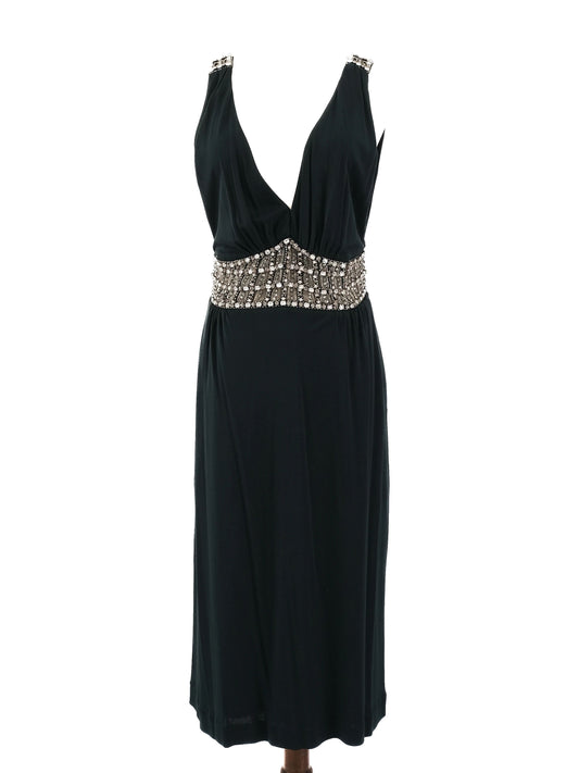 Azzaro Green Silk Sleeveless Dress Size L with Beaded Waistband