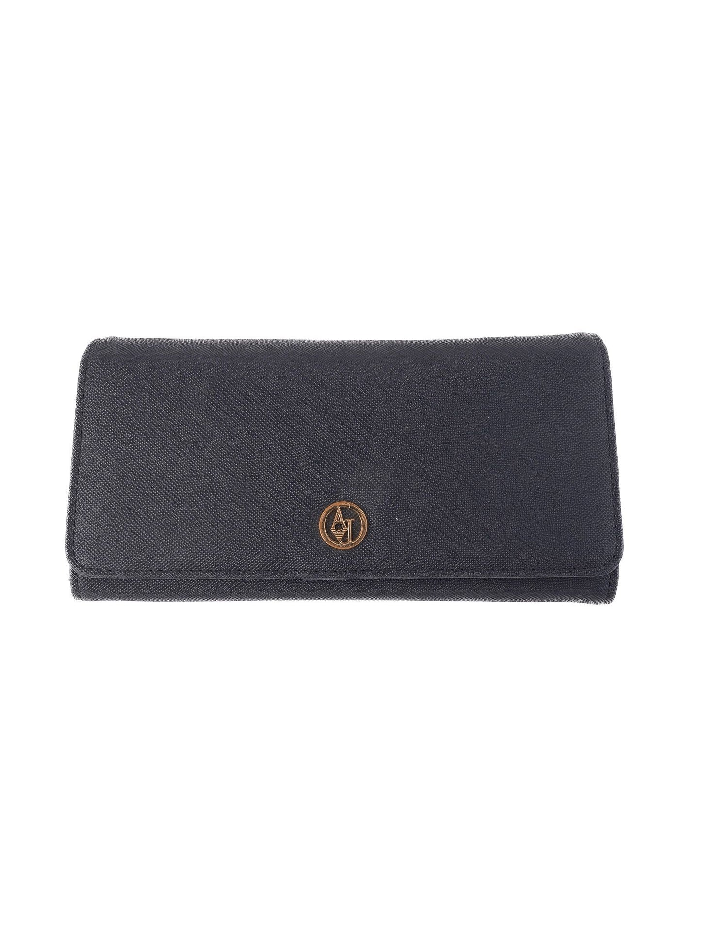 average condition armani jeans black leather wallet with metal logo