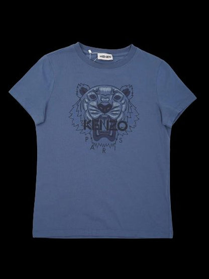 Excellent Kenzo Blue T-Shirt Size S Graphic Tiger Paris Cotton